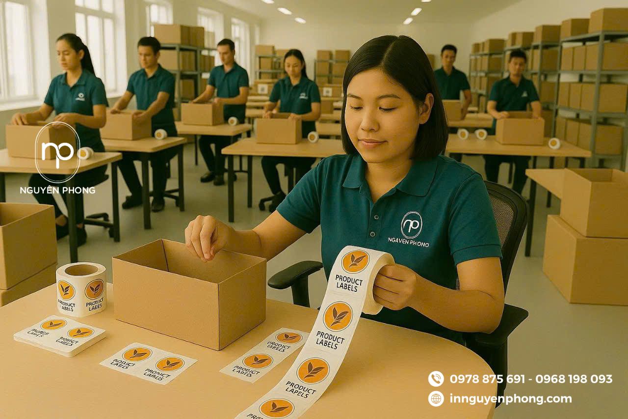 đội ngu nhân viên làm việc chuyên nghiệp tại xưởng in Nguyên Phong